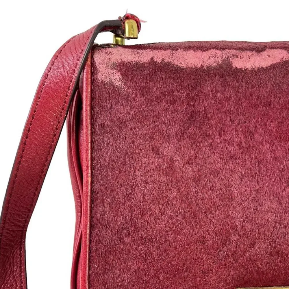 Fossil Womens Red Calf Hair Fur Crossbody Genuine Leather Purse Shoulder Bag